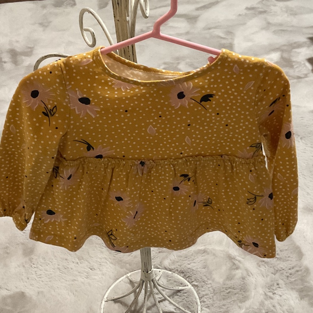 Carter's Yellow Floral Long Sleeve Top/ Old Navy Pink with Gray Print